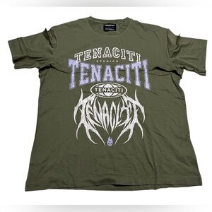 Tenaciti‎ Studios men's Tee shirt with asymmetric drape panel olive green large
